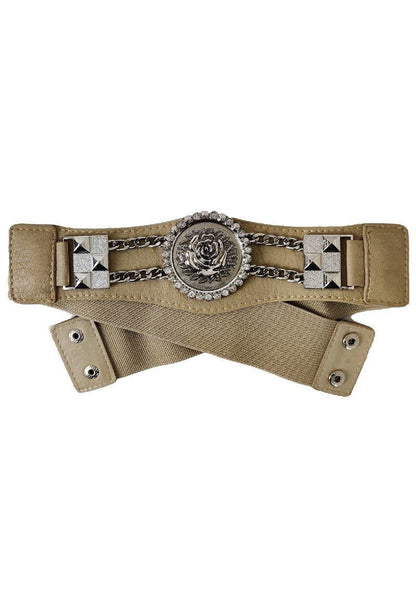 CEINTURE ÉLASTIQUE FEMME AVEC DÉCOR CHAÎNE ET FLEUR - L'autre mode