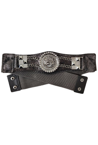 CEINTURE ÉLASTIQUE FEMME AVEC DÉCOR CHAÎNE ET FLEUR - L'autre mode
