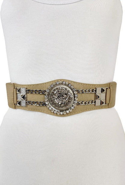 CEINTURE ÉLASTIQUE FEMME AVEC DÉCOR CHAÎNE ET FLEUR - L'autre mode