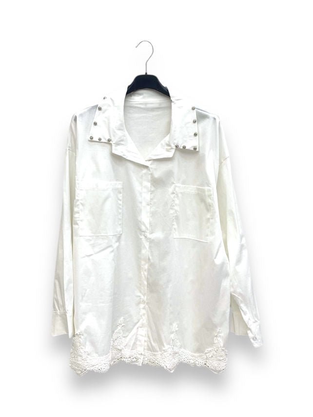 Chemise coton dentelle col strass - L'autre mode