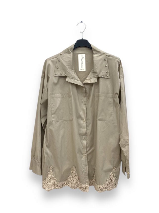 Chemise coton dentelle col strass - L'autre mode