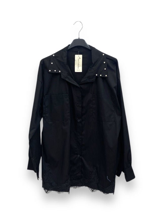 Chemise coton dentelle col strass - L'autre mode