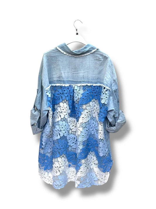 chemise jeans dentelle ajourée - L'autre mode