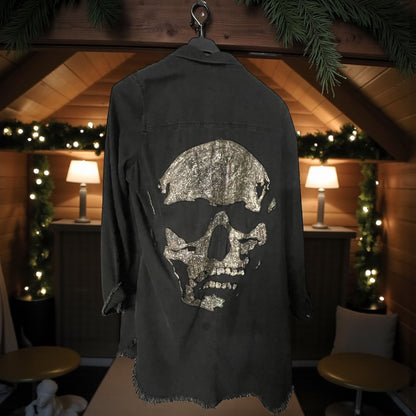chemise veste en jeans skull vieilli - L'autre mode