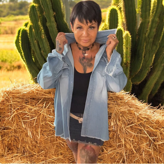 chemise veste jeans crunche - L'autre mode