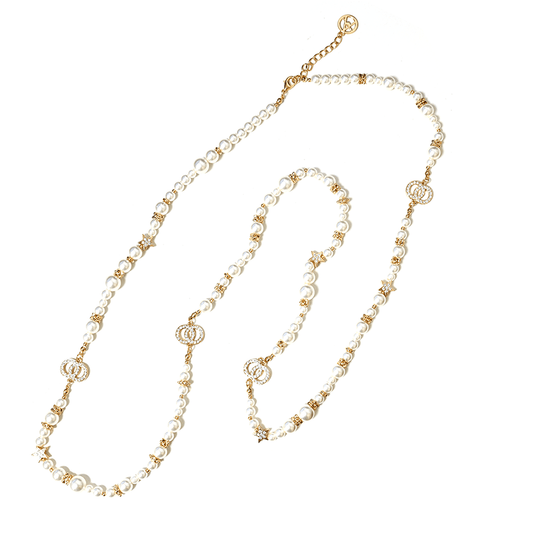 Collier long en perles avec double cercle et étoile - L'autre mode