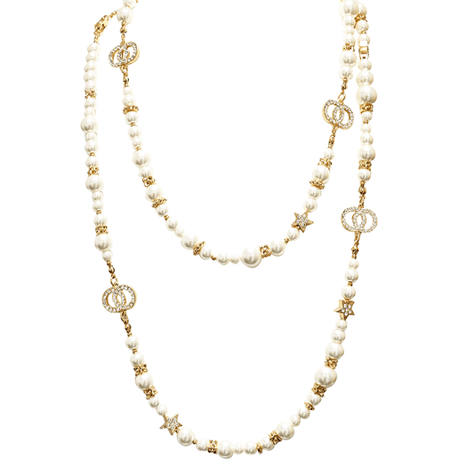 Collier long en perles avec double cercle et étoile - L'autre mode
