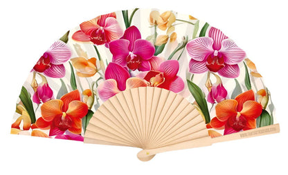 Éventail imprimé orchidées 23 cm - L'autre mode