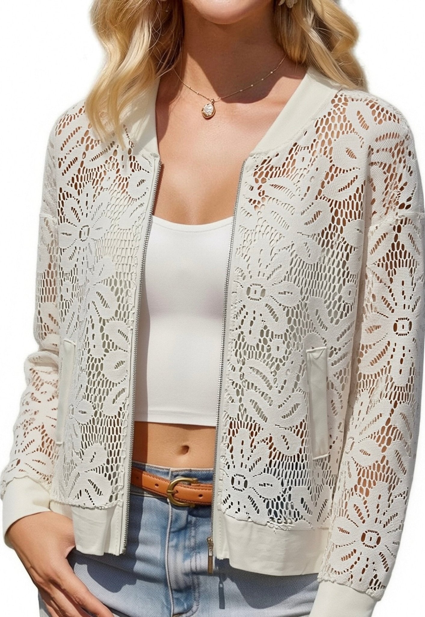 Gilet Avec Fausse Poche Tout En Dentelle - L'autre mode