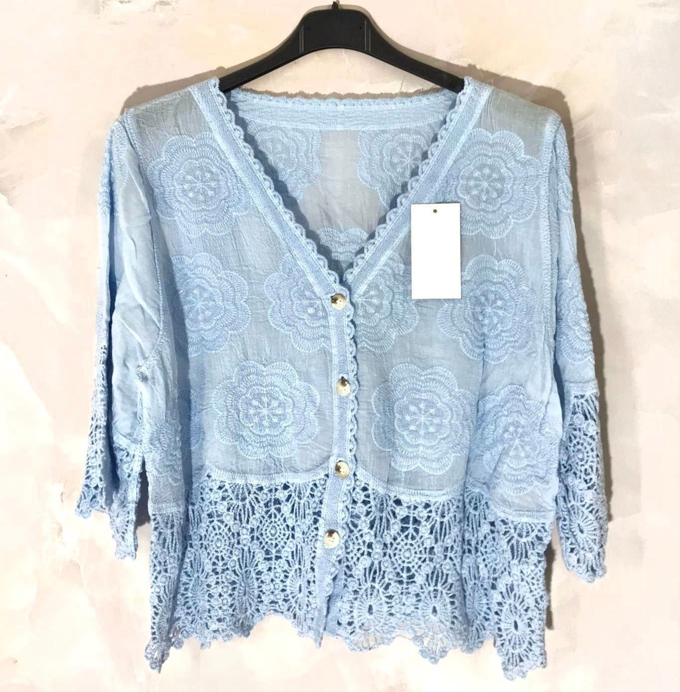 Gilet coton dentelle manches courtes - L'autre mode