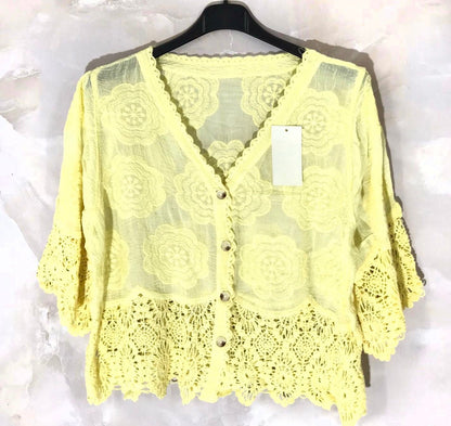 Gilet coton dentelle manches courtes - L'autre mode