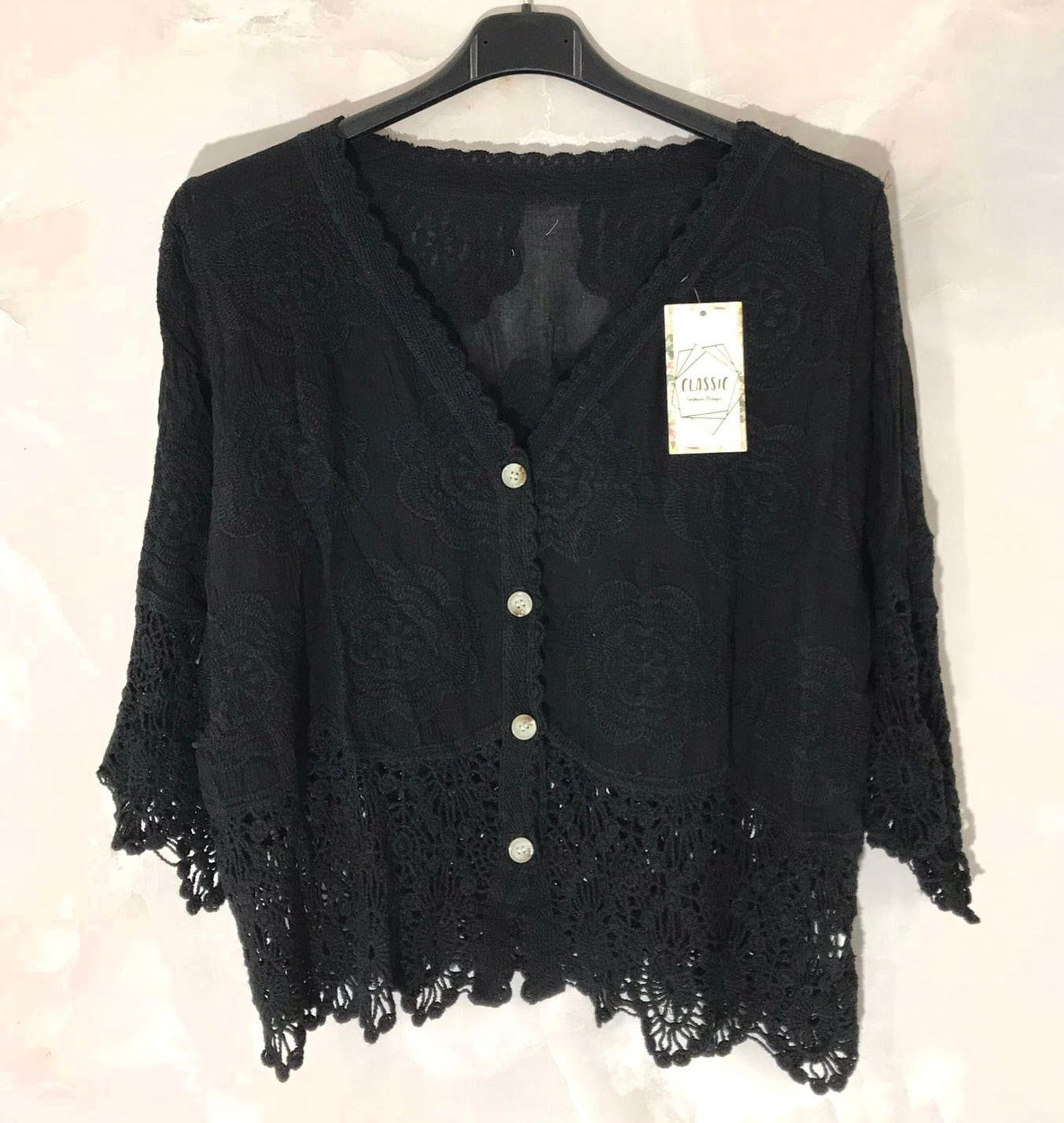 Gilet coton dentelle manches courtes - L'autre mode