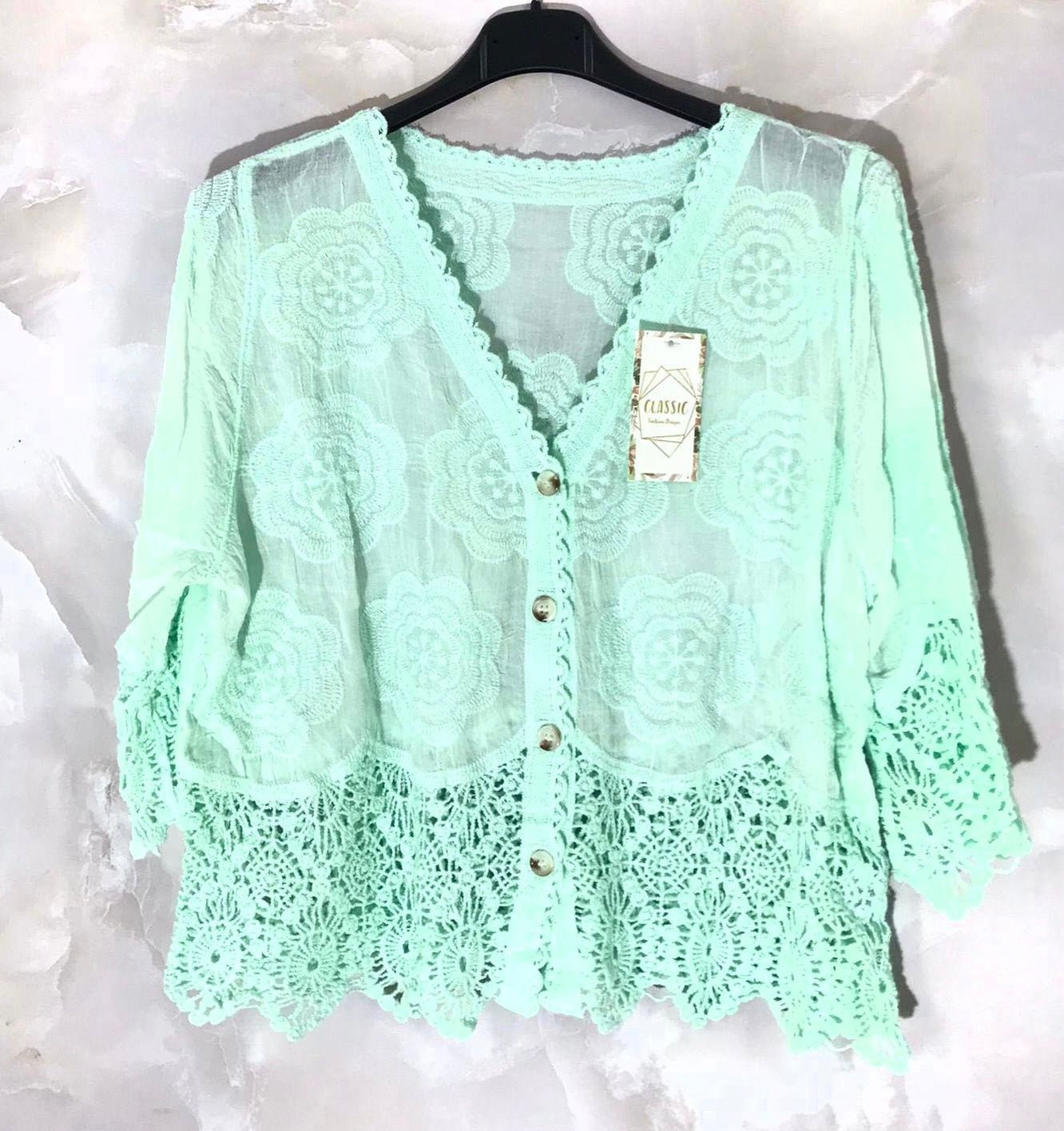 Gilet coton dentelle manches courtes - L'autre mode