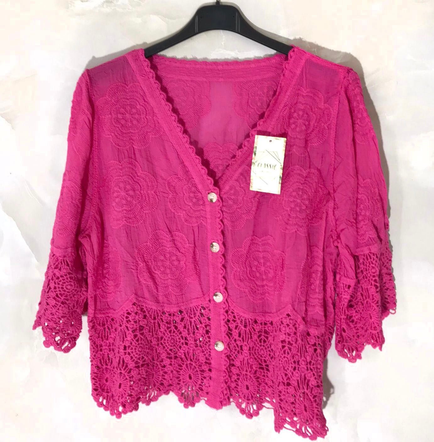 Gilet coton dentelle manches courtes - L'autre mode