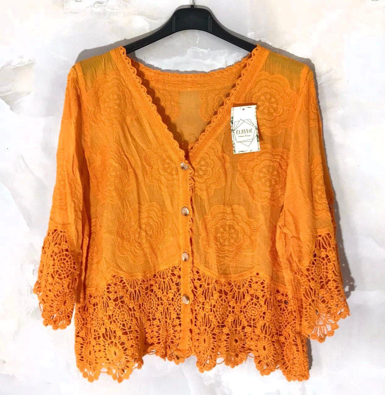 Gilet coton dentelle manches courtes - L'autre mode