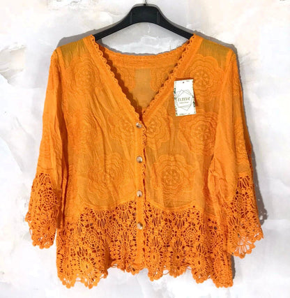 Gilet coton dentelle manches courtes - L'autre mode