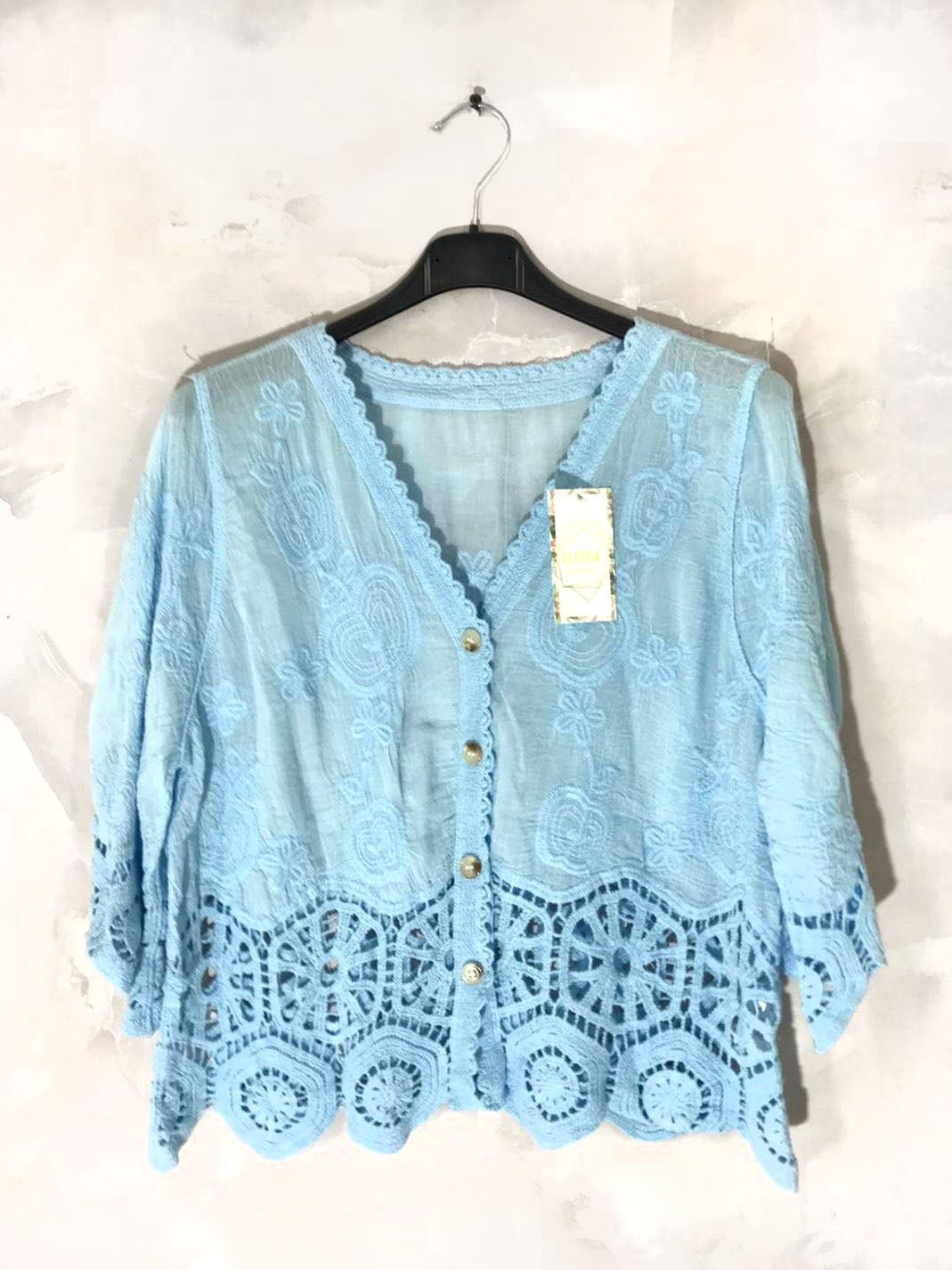 Gilet court coton dentelle - L'autre mode