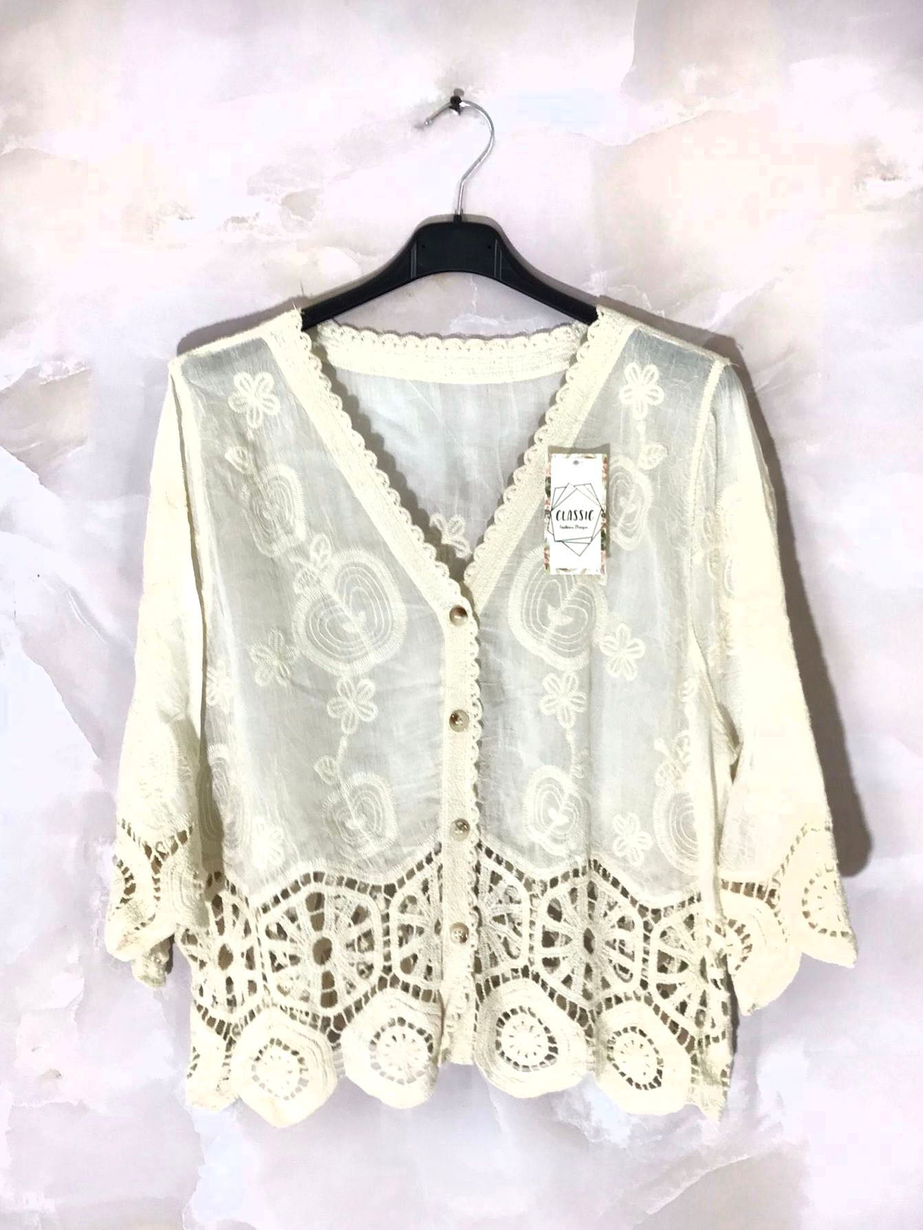 Gilet court coton dentelle - L'autre mode