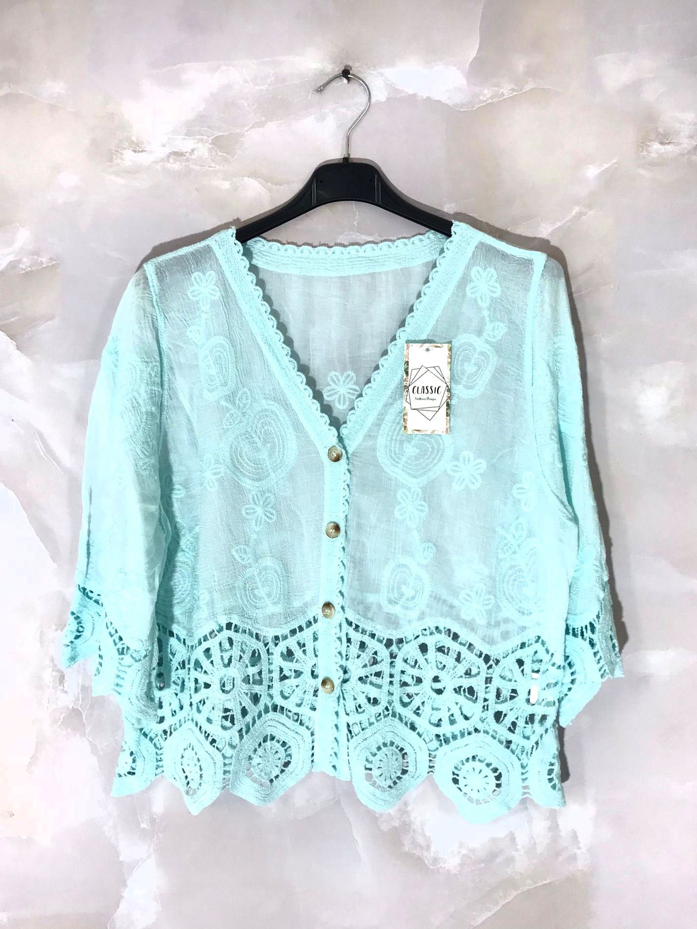 Gilet court coton dentelle - L'autre mode