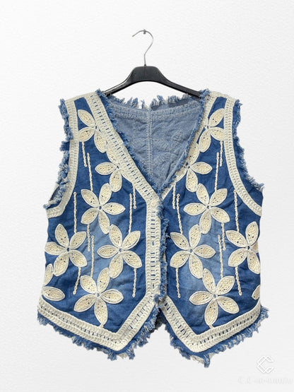 Gilet jeans brodé - L'autre mode