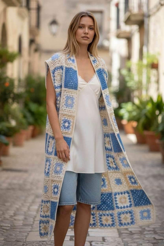 Gilet long sans manche crochet - L'autre mode