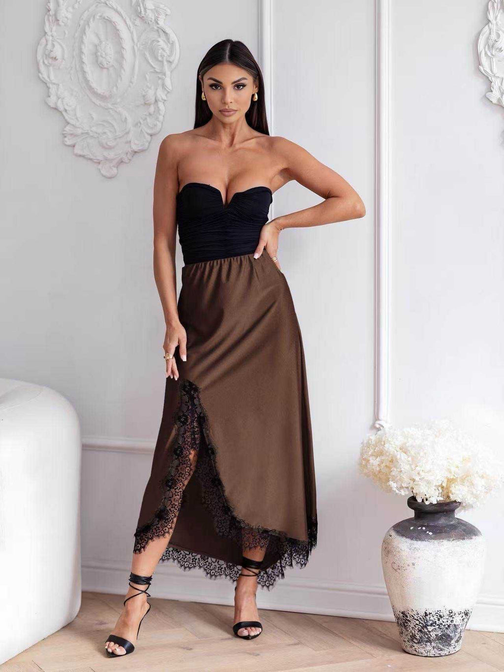 Jupe satin dentelle femme - L'autre mode