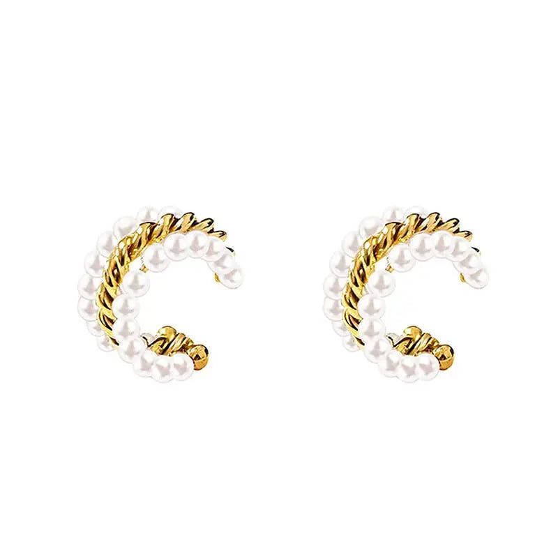 PAIRE DE BOUCLES D'OREILLES À TRIPLE ANNEAU AVEC PERLES - L'autre mode