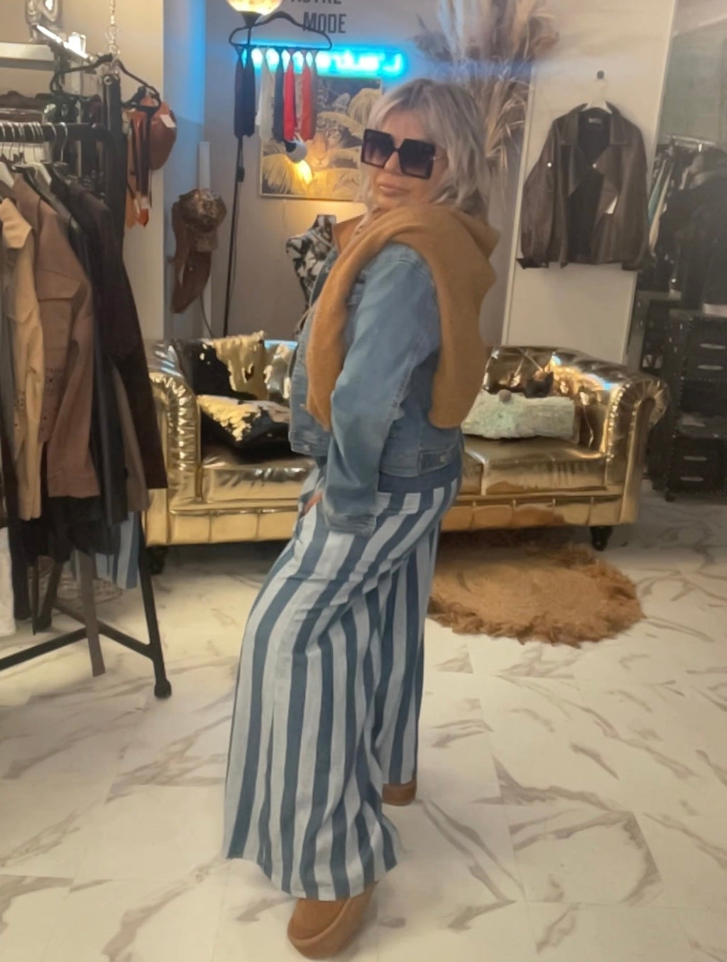 Pantalon large en tencel effet jean long - L'autre mode