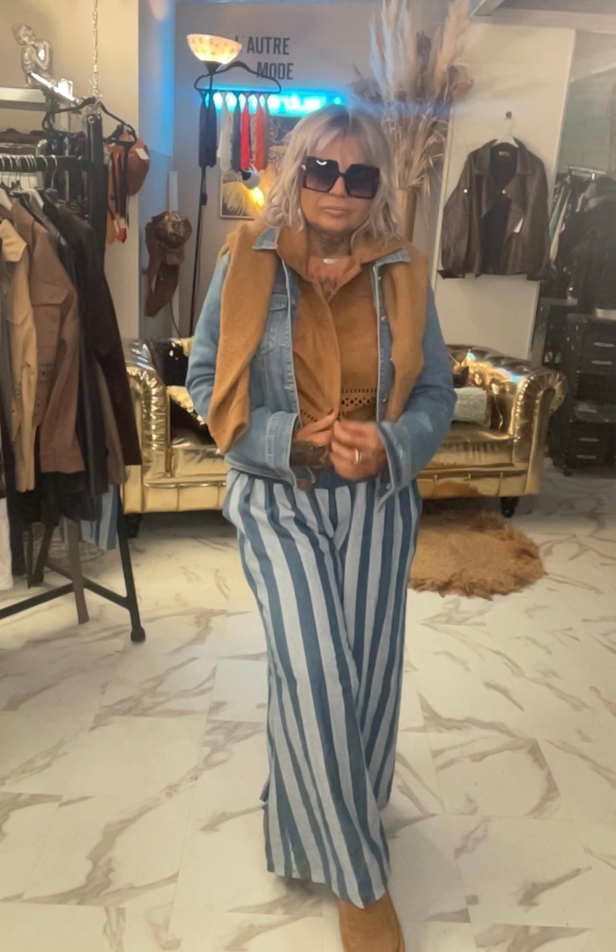 Pantalon large en tencel effet jean long - L'autre mode
