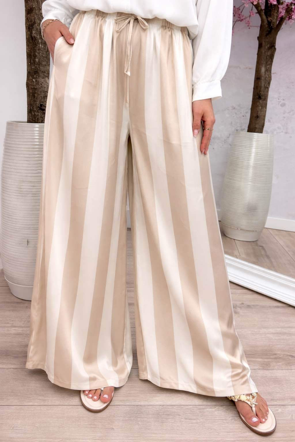 PANTALON SATINE LARGE RAYURES - L'autre mode