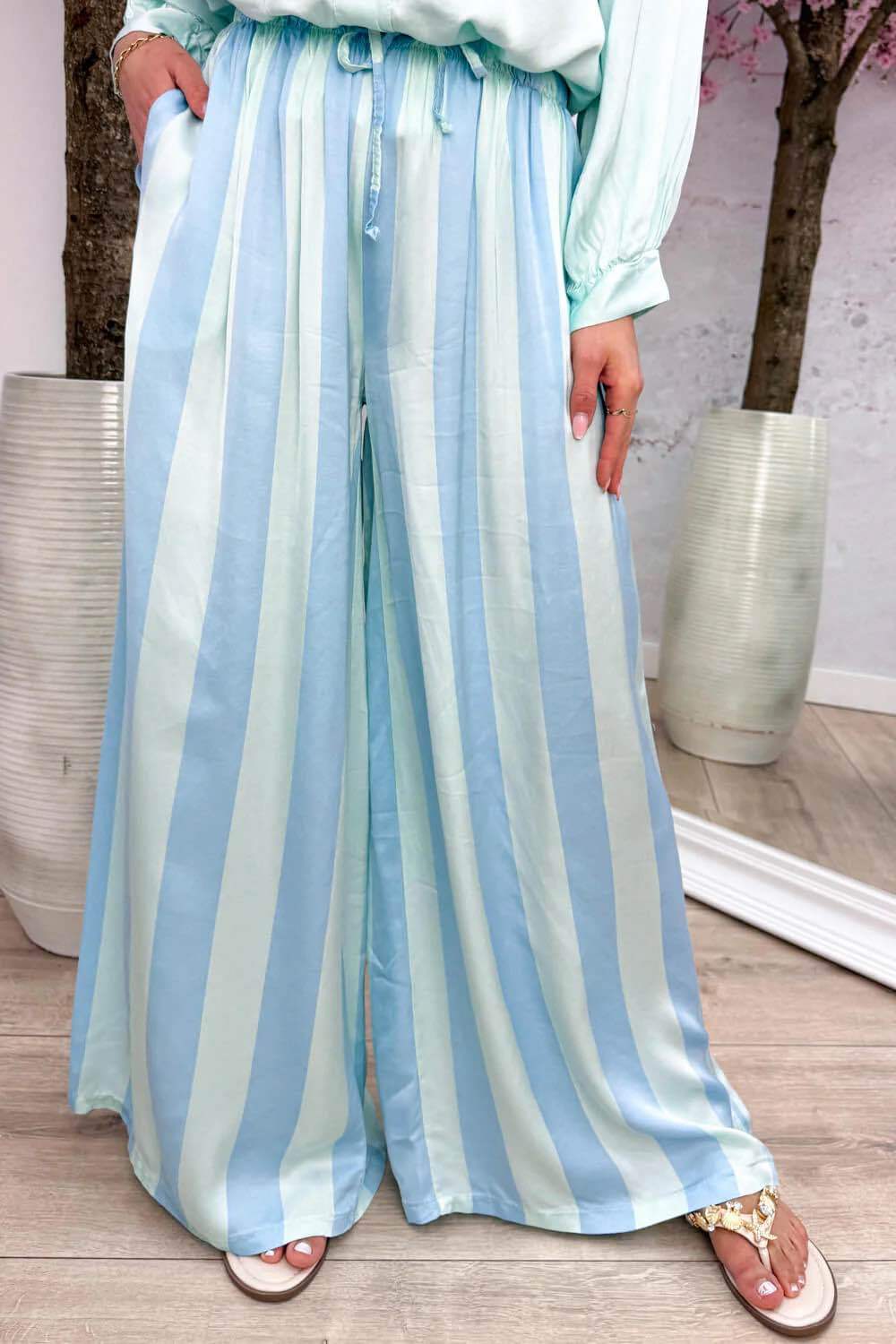 PANTALON SATINE LARGE RAYURES - L'autre mode