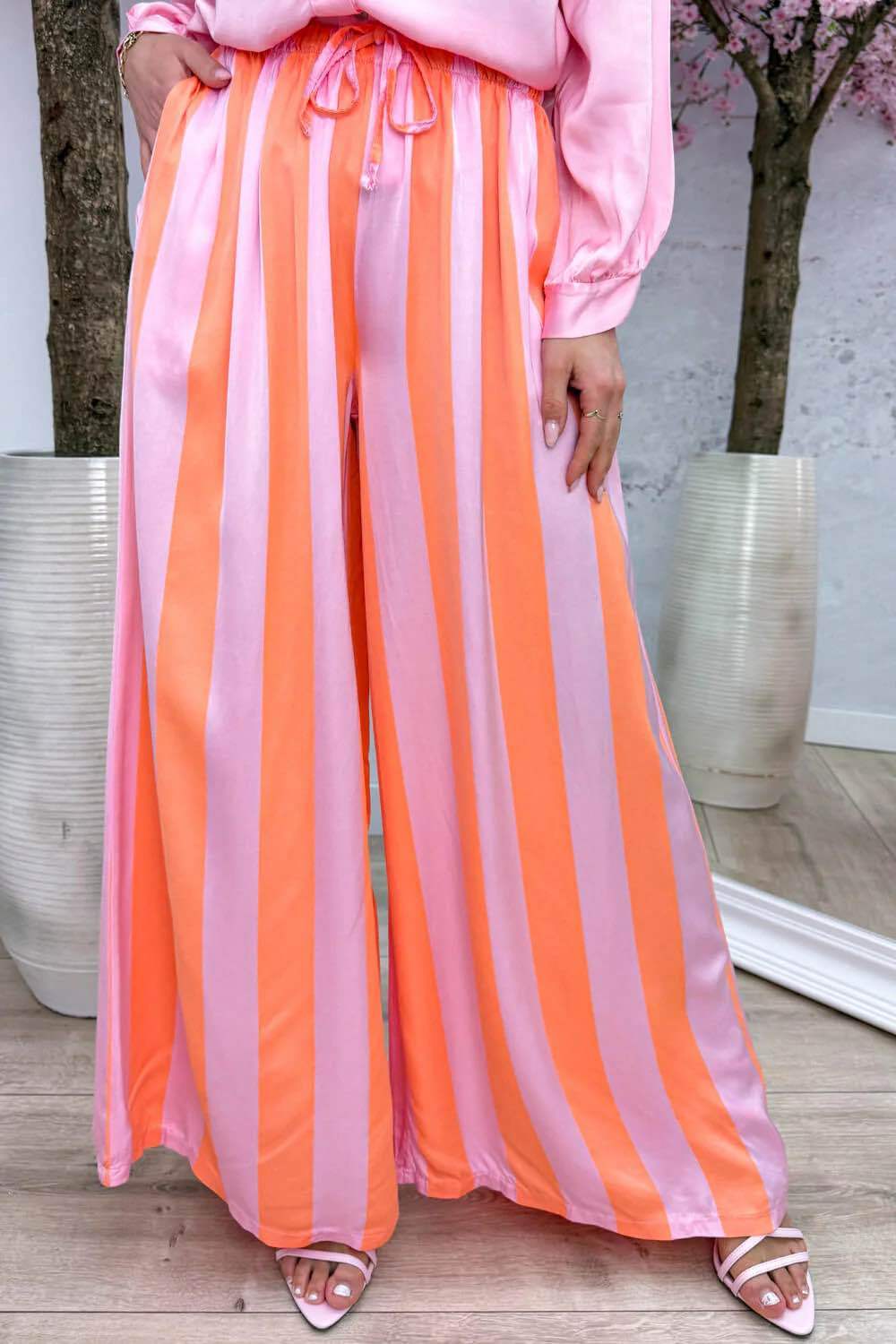 PANTALON SATINE LARGE RAYURES - L'autre mode
