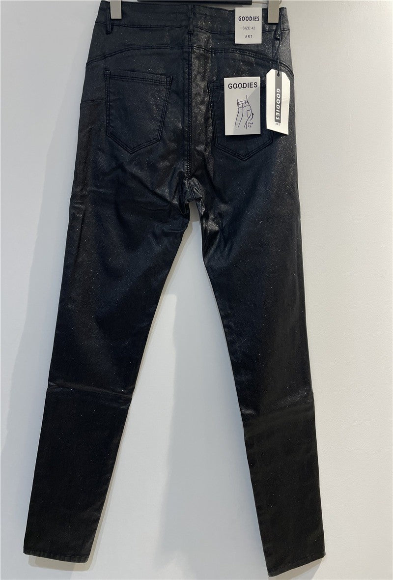 PANTALON SIMILI CUIR SKINNY PUSH PAILLETÉ GRANDE TAILLE - L'autre mode