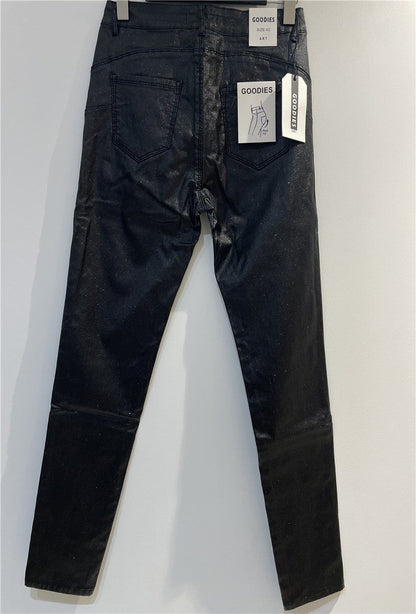 PANTALON SIMILI CUIR SKINNY PUSH PAILLETÉ GRANDE TAILLE - L'autre mode