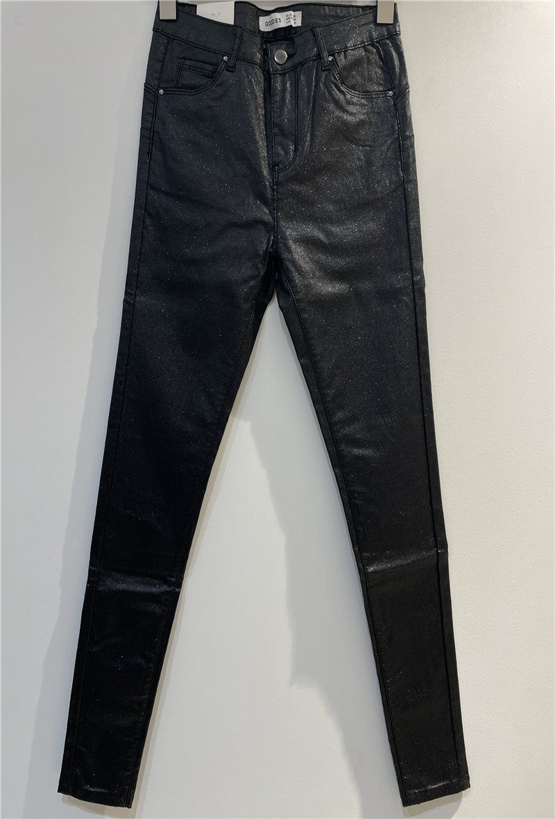 PANTALON SIMILI CUIR SKINNY PUSH UP PAILLETÉ PETITE TAILLE - L'autre mode