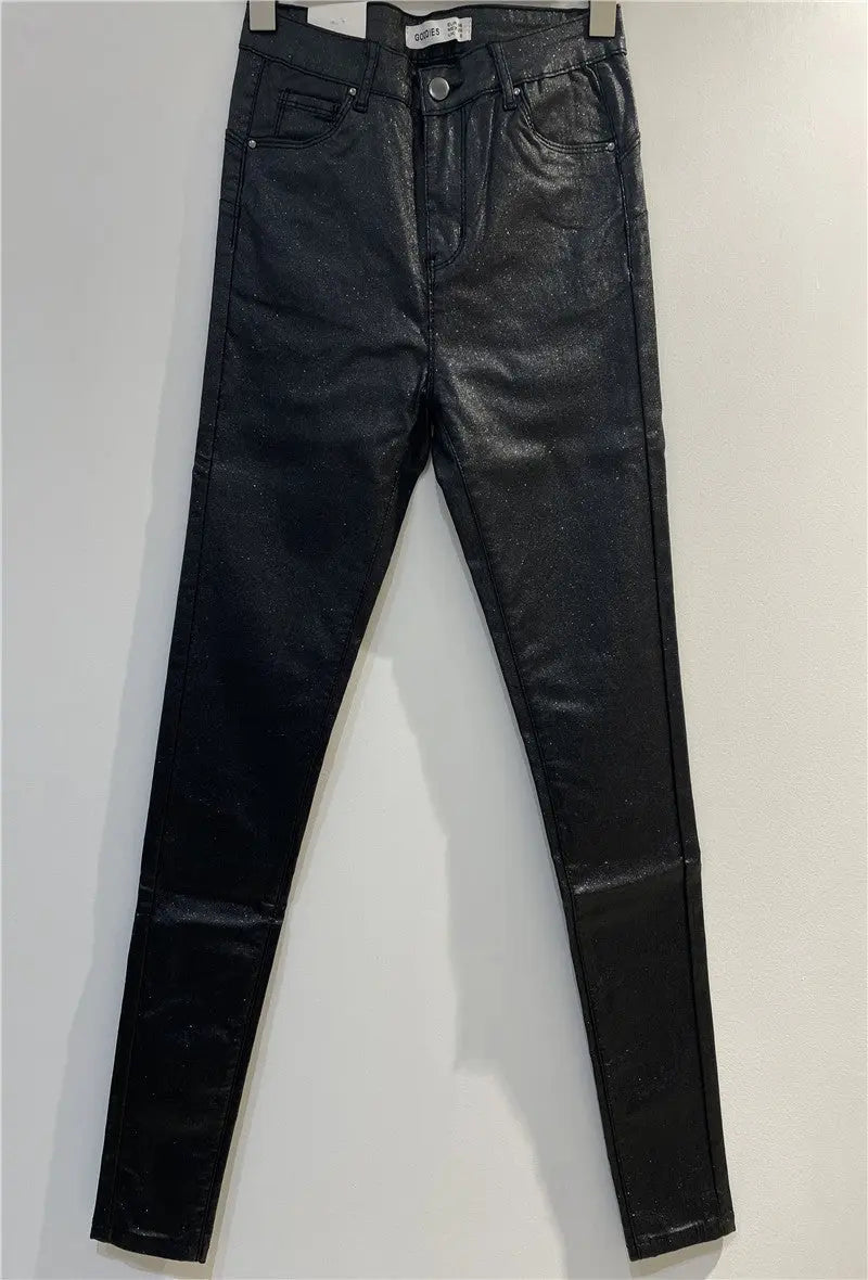 PANTALON SIMILI CUIR SKINNY PUSH UP PAILLETÉ PETITE TAILLE - L'autre mode