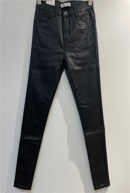 PANTALON SIMILI CUIR SKINNY PUSH UP PAILLETÉ PETITE TAILLE - L'autre mode