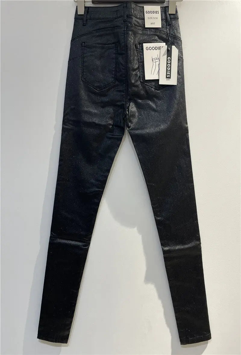 PANTALON SIMILI CUIR SKINNY PUSH UP PAILLETÉ PETITE TAILLE - L'autre mode