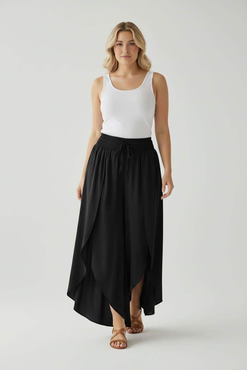 Pantalon uni en portefeuille femme - L'autre mode