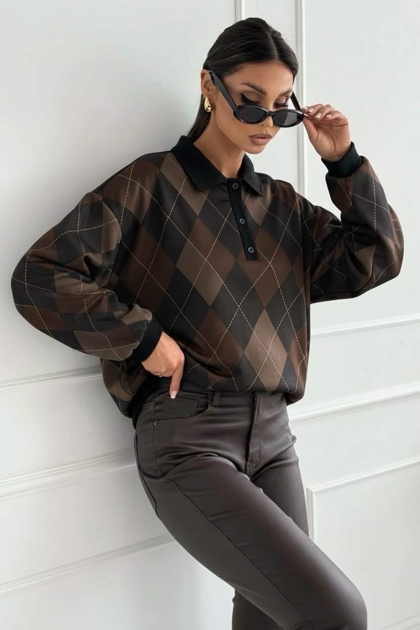 Polo Casual Molletonné À L’intérieur À Carreaux - L'autre mode