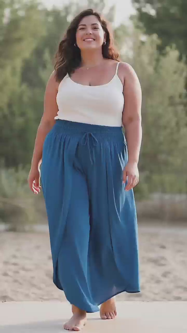 Pantalon large portefeuille uni femme