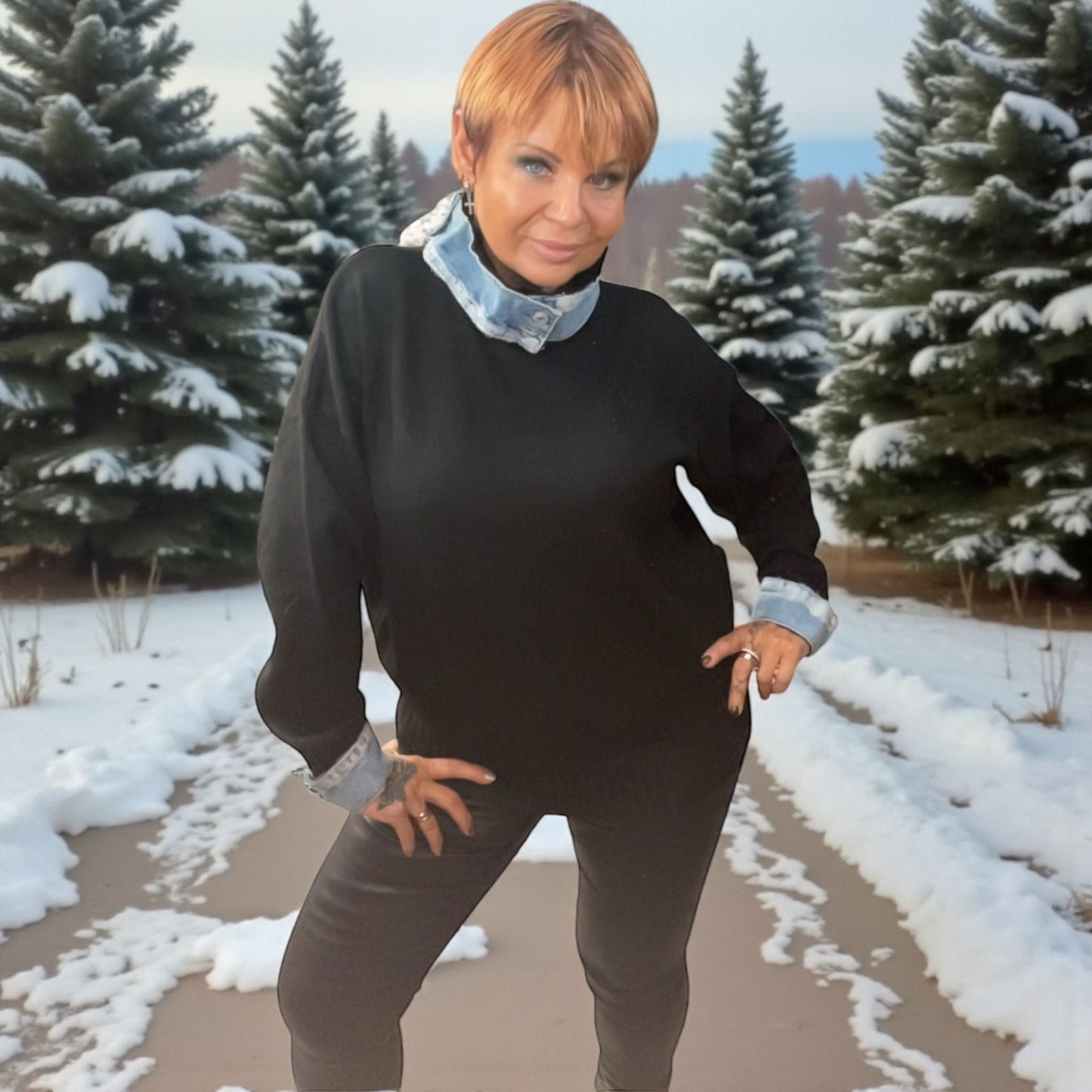 pull cheminée col jeans - L'autre mode