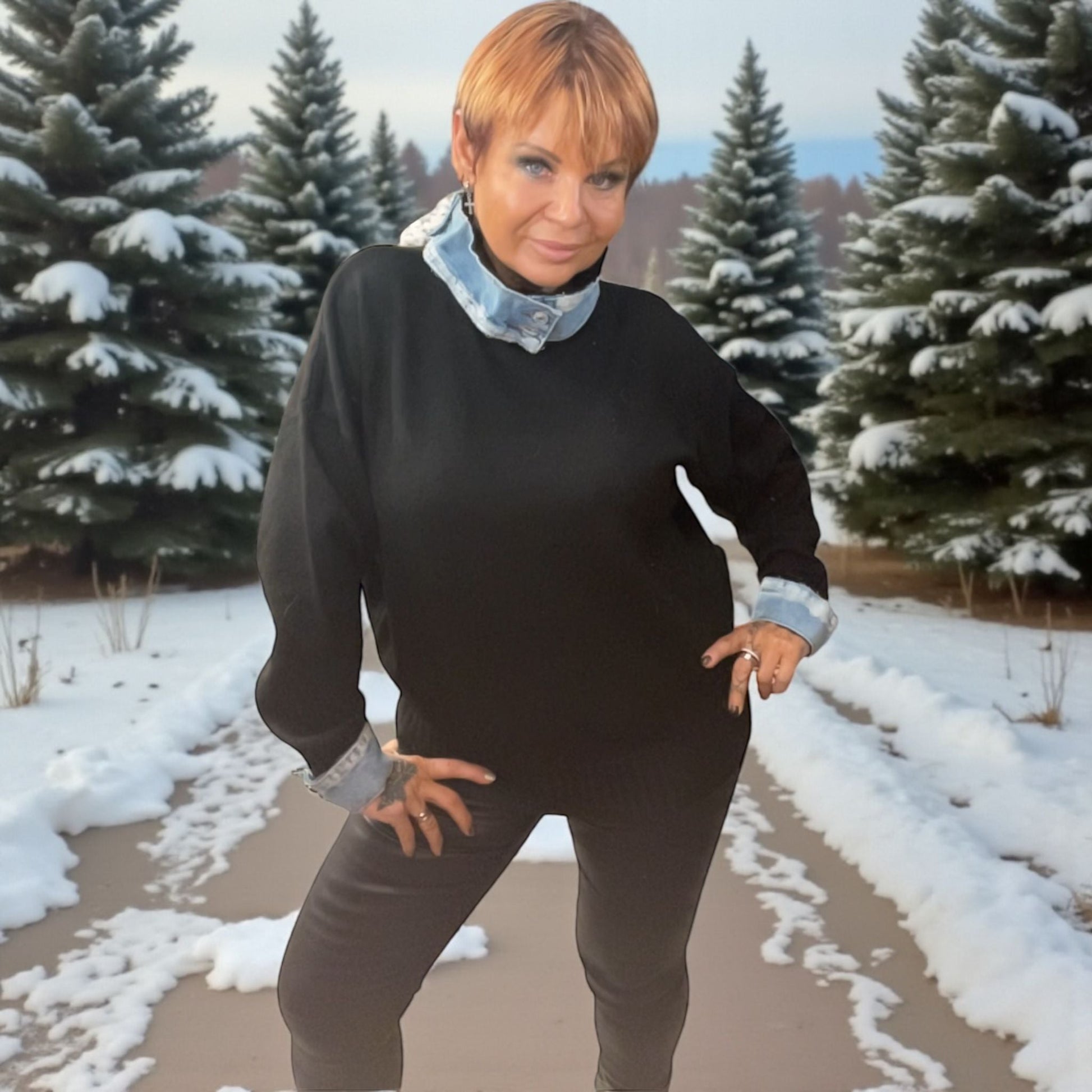 pull cheminée col jeans - L'autre mode