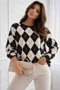 Pull Col Rond Imprimé Carreaux - L'autre mode