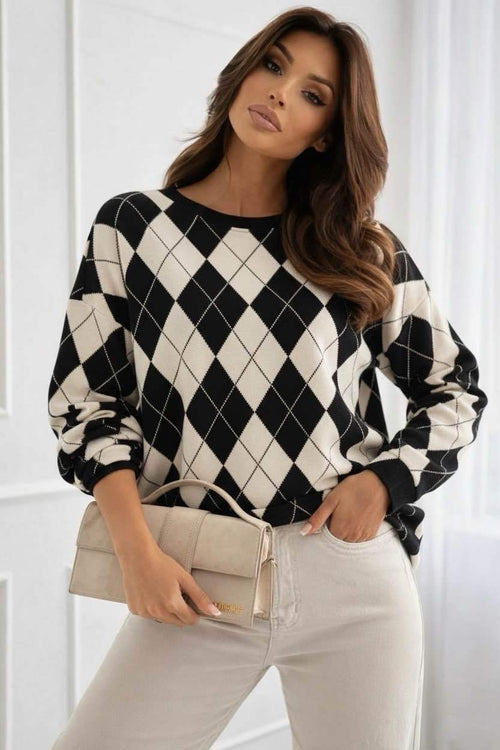 Pull Col Rond Imprimé Carreaux - L'autre mode