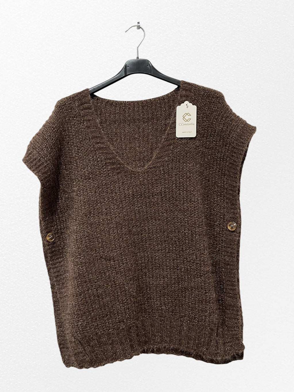 Pull Col V manche court avec bouton ouvert sur les cotes - L'autre mode