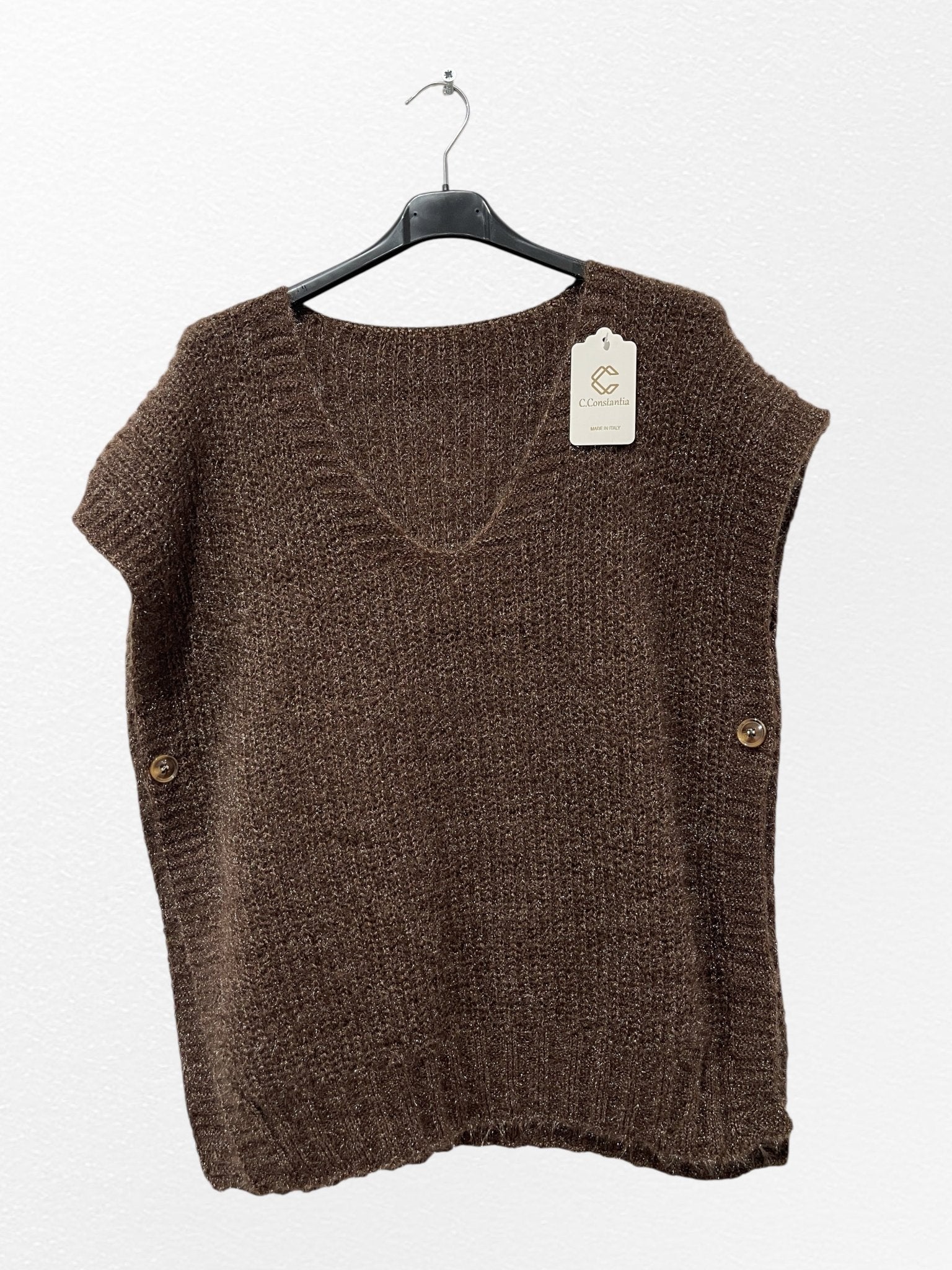 Pull Col V manche court avec bouton ouvert sur les cotes - L'autre mode