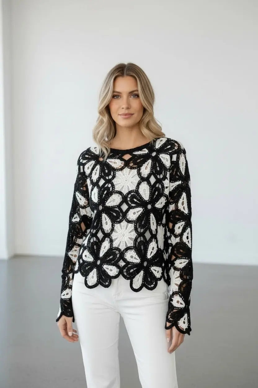 Pull crochet black &white - L'autre mode