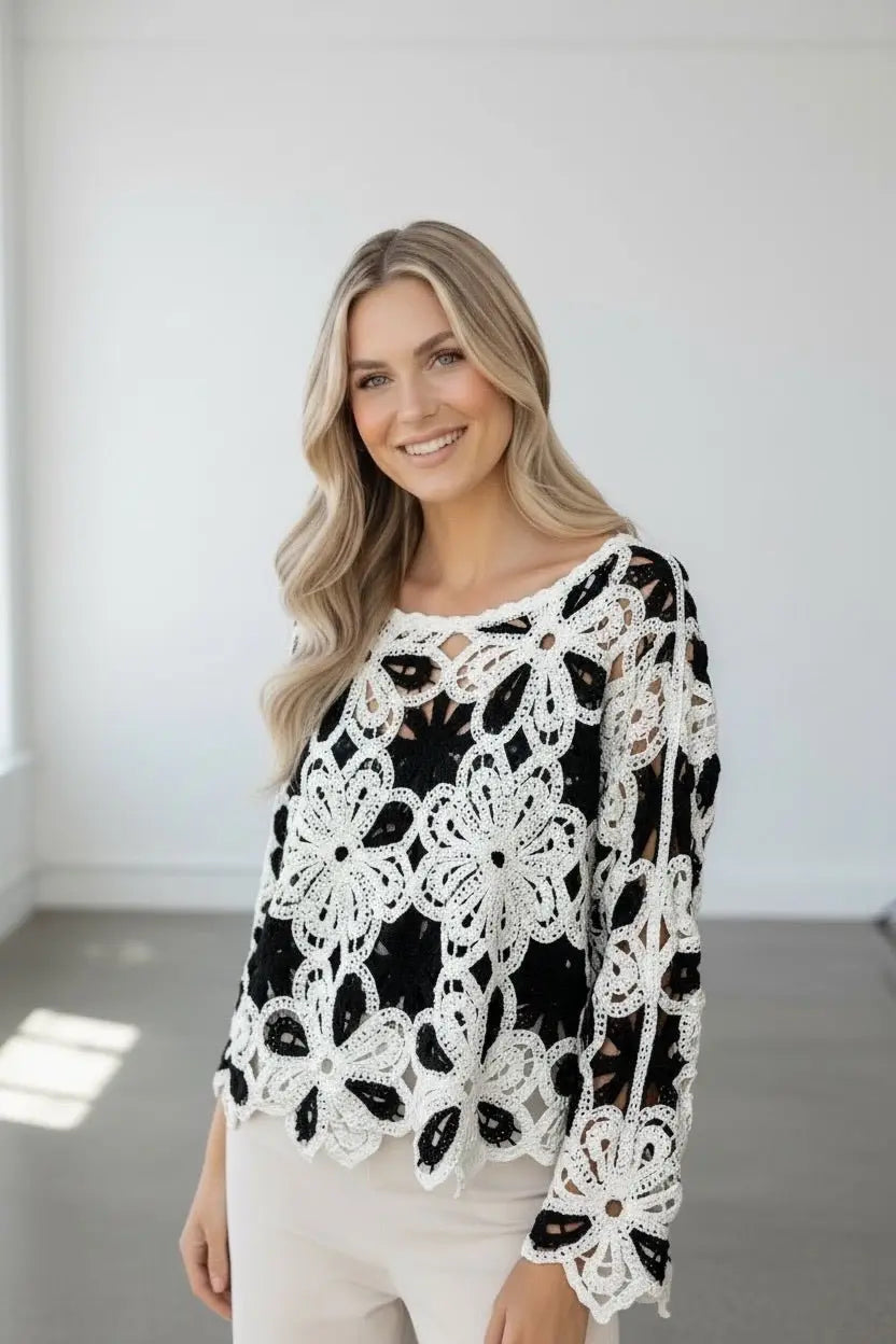 Pull crochet black &white - L'autre mode