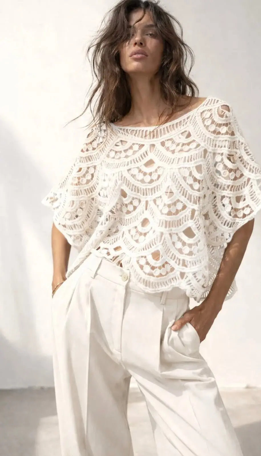 Pull crochet court arrondi - L'autre mode